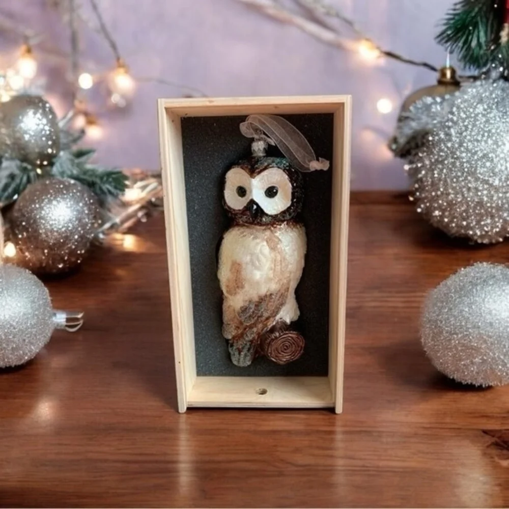 Rare Polish Blown Glass Owl Christmas Ornament 9